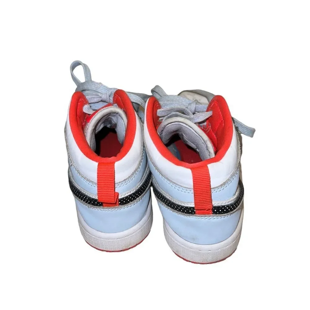 Nike Air Jordans blue and white leather with polka dot swish‎ size 3Y